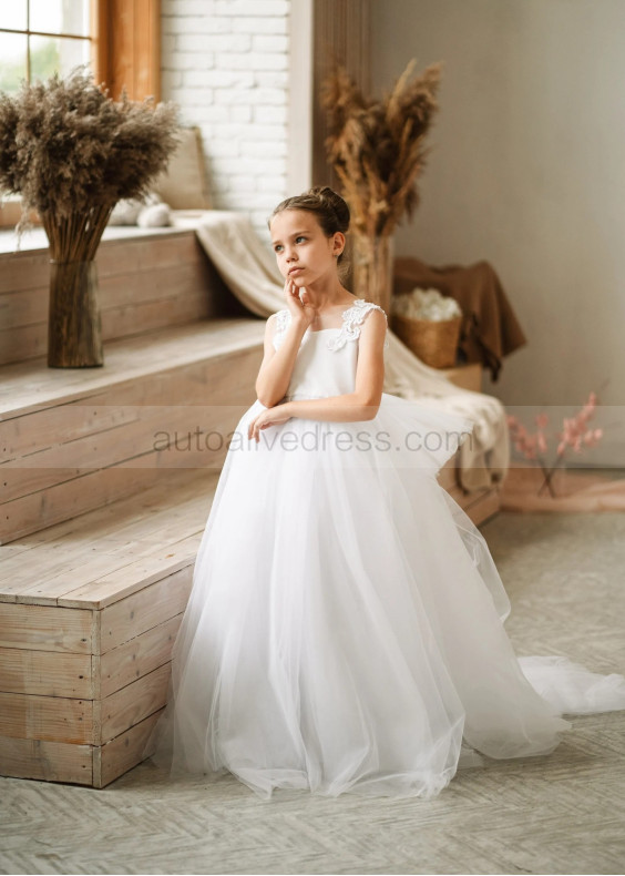 White Lace Tulle Wedding Flower Girl Dress